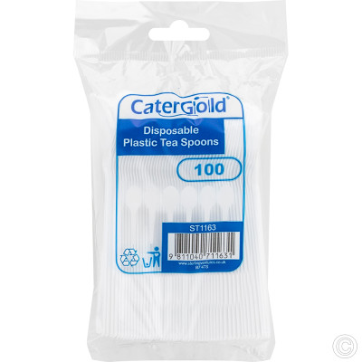 Reusable Plastic Tea Spoons White 100 Pack