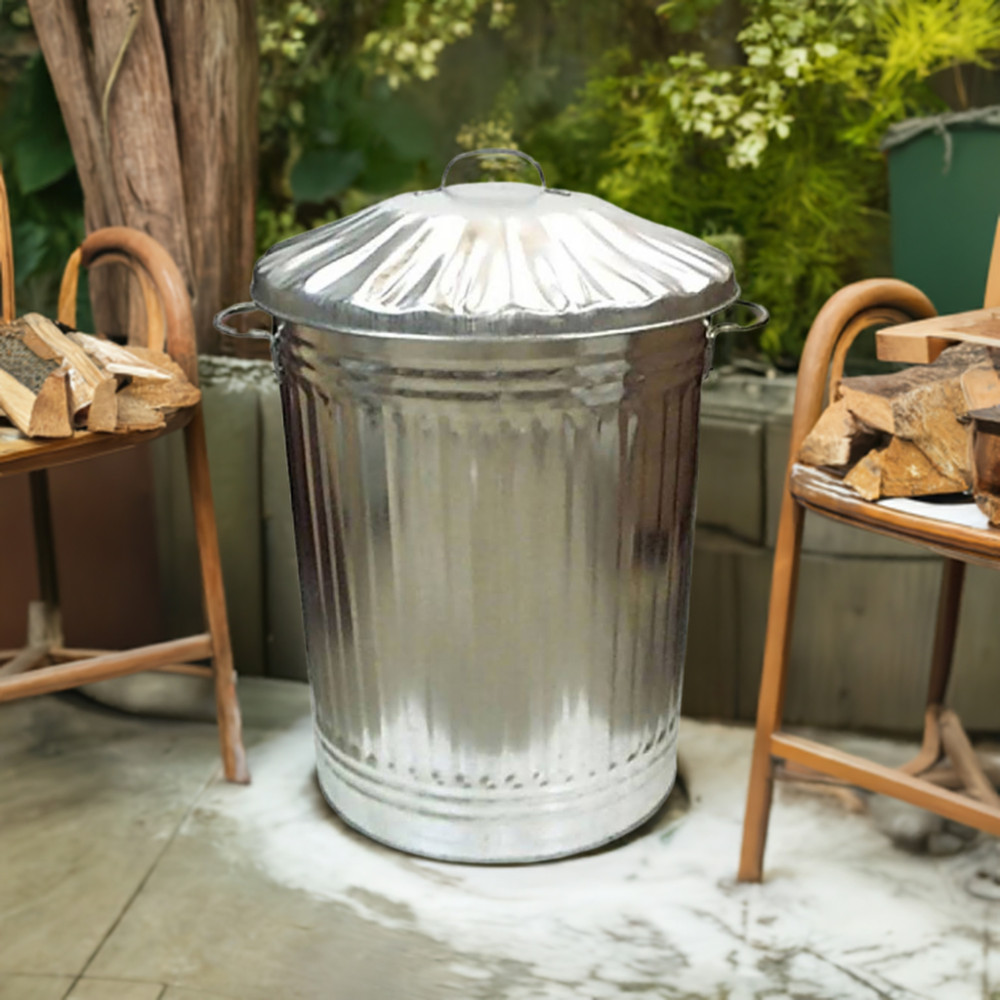 Galvanised Metal Trash Bin Large 90L