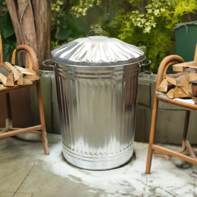 Galvanised Metal Trash Bin Large 90L