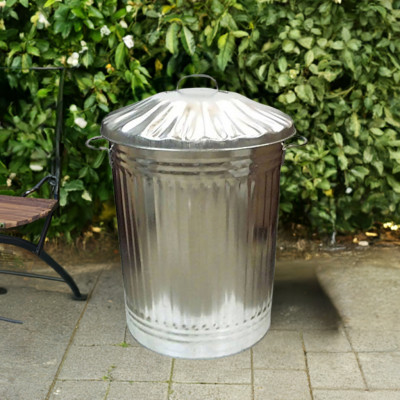 Galvanised Metal Trash Bin Large 90L