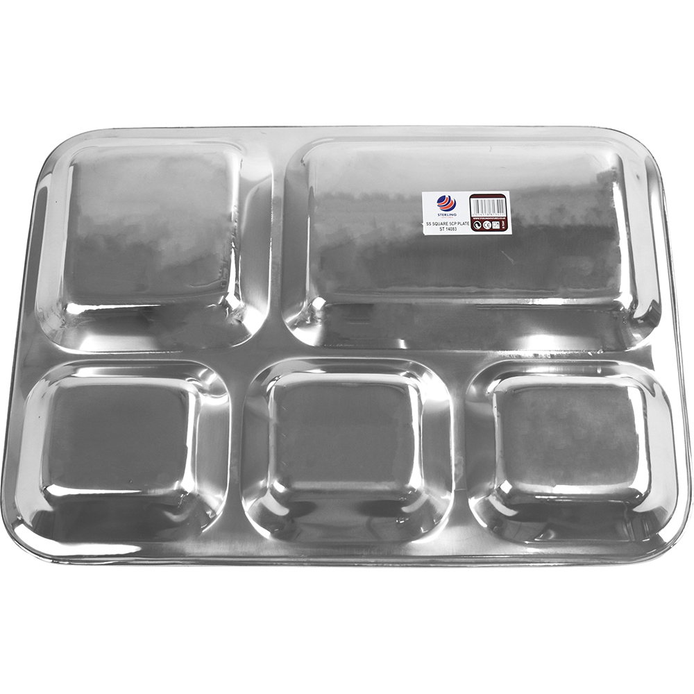 Stainless Steel 5 Compartment Tray 34 x 26 x 2.5cm
