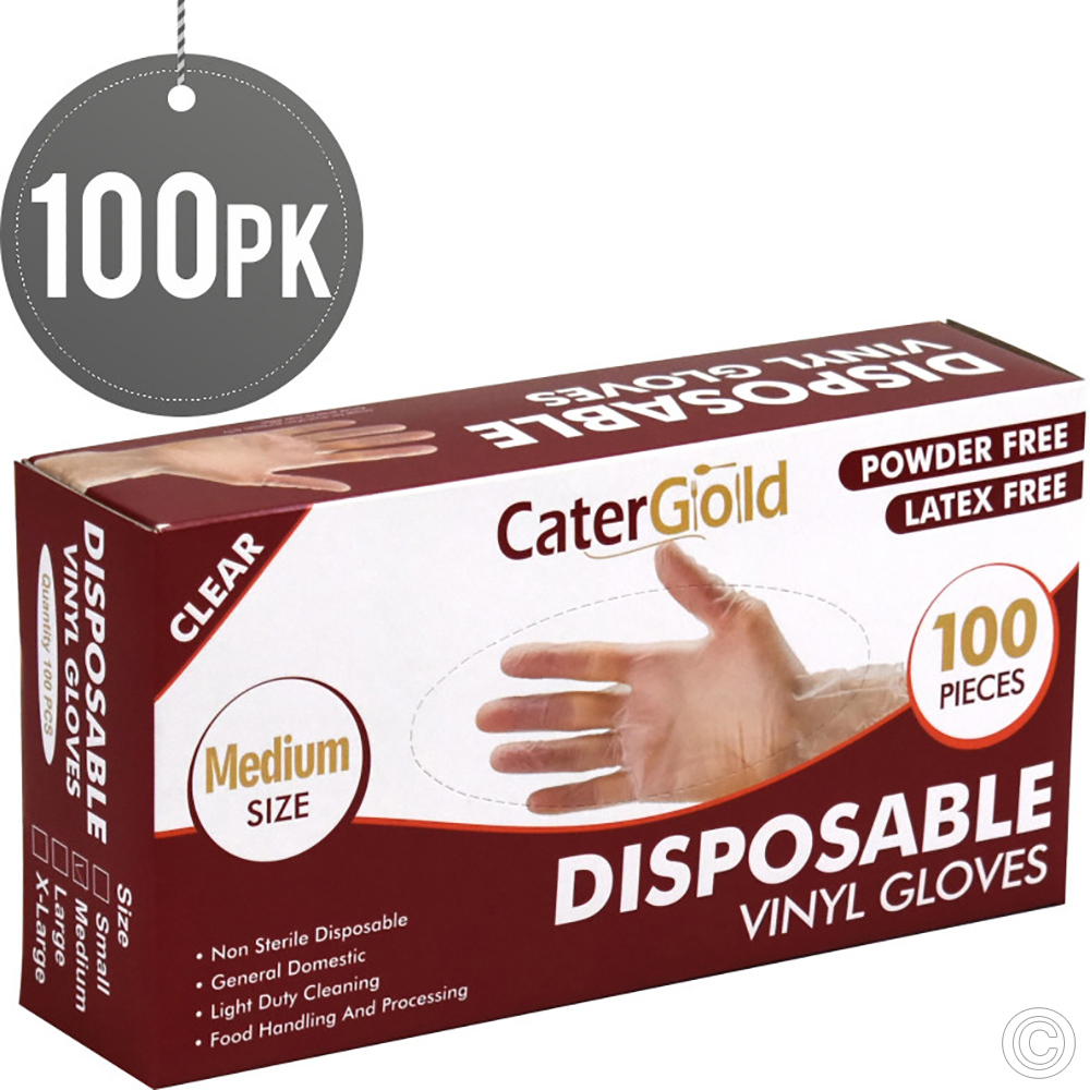 Clear Vinyl Gloves Medium Powder Free 100 Pack