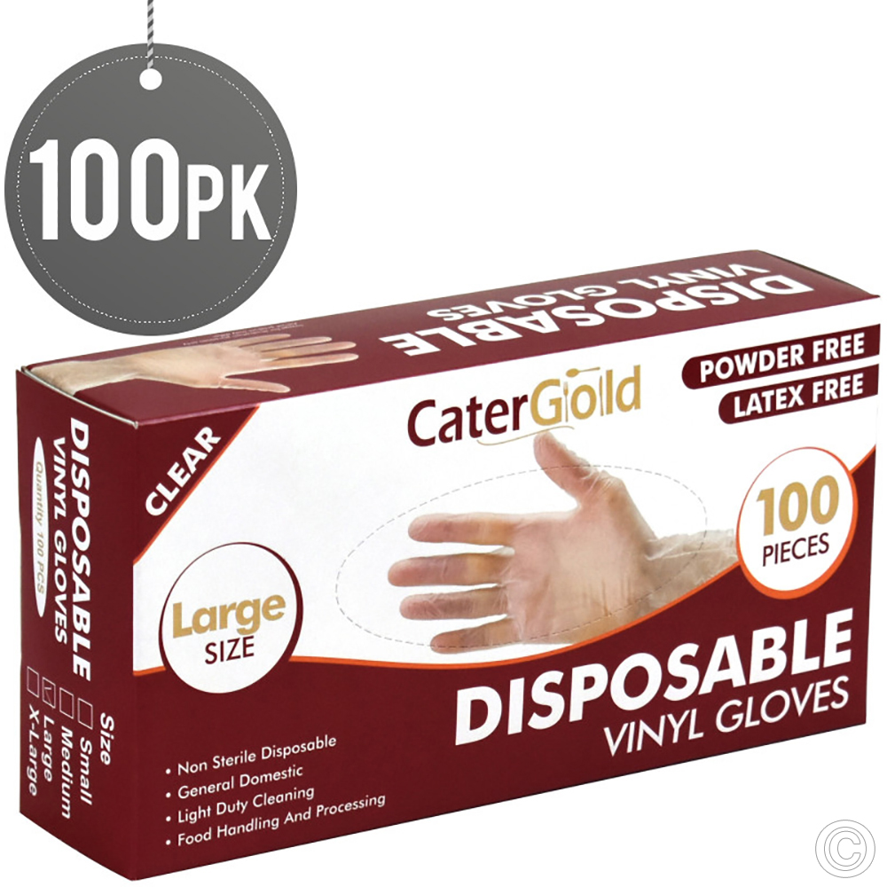 Clear Vinyl Gloves Large Powder Free 100 Pack