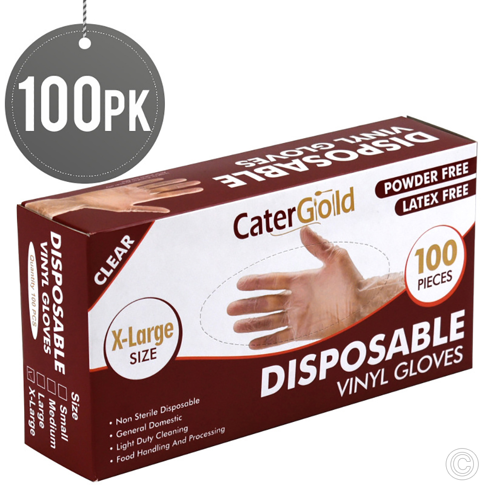 Clear Vinyl Gloves Extra Large XL Powder Free 100 Pack