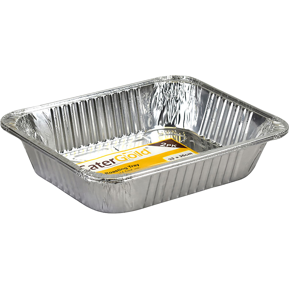 Square 2 Pack Foil Roasting Tray Medium (32x26x6.2cm)