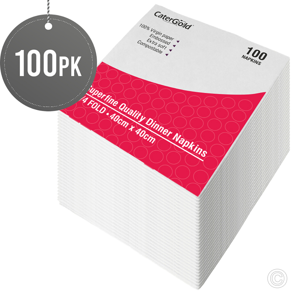 Dinner Napkins 2 Ply 40x40cm White 1/4 Fold 100 Pack