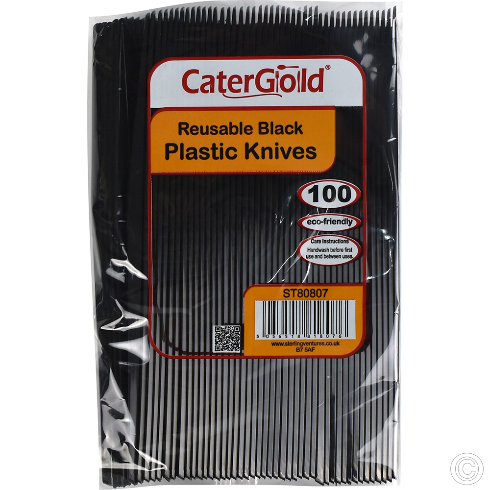 Reusable Plastic Knives Black 100 Pack 