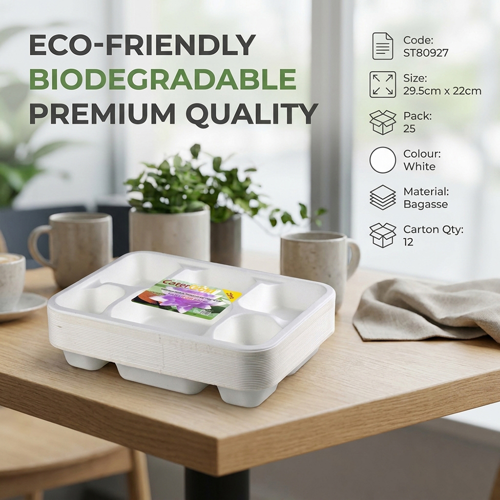 Compostable Bagasse 6CP Tray 25 Pack