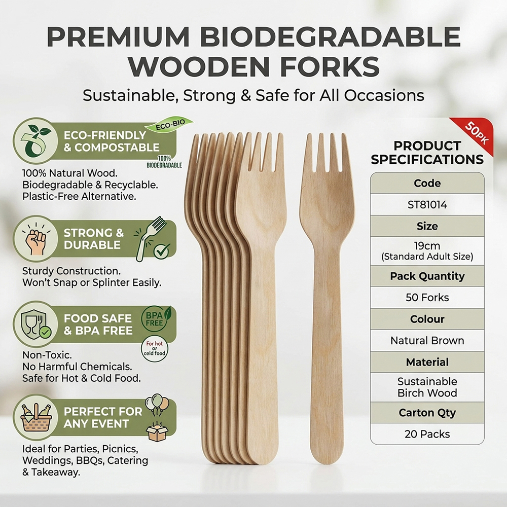 Compostable Wooden Forks 50 Pack