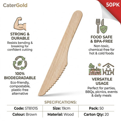 Compostable Wooden Knives 50 Pack