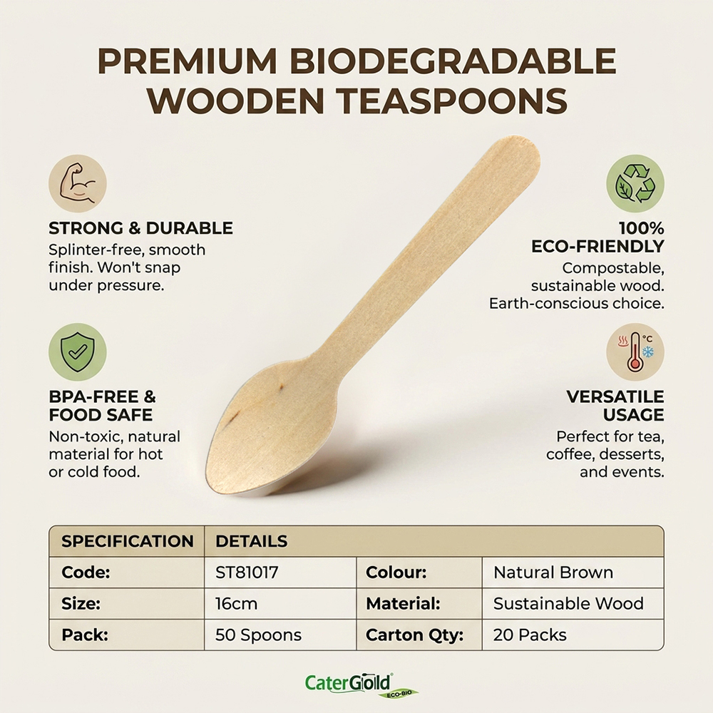Compostable Wooden Tea Spoons 50 Pack