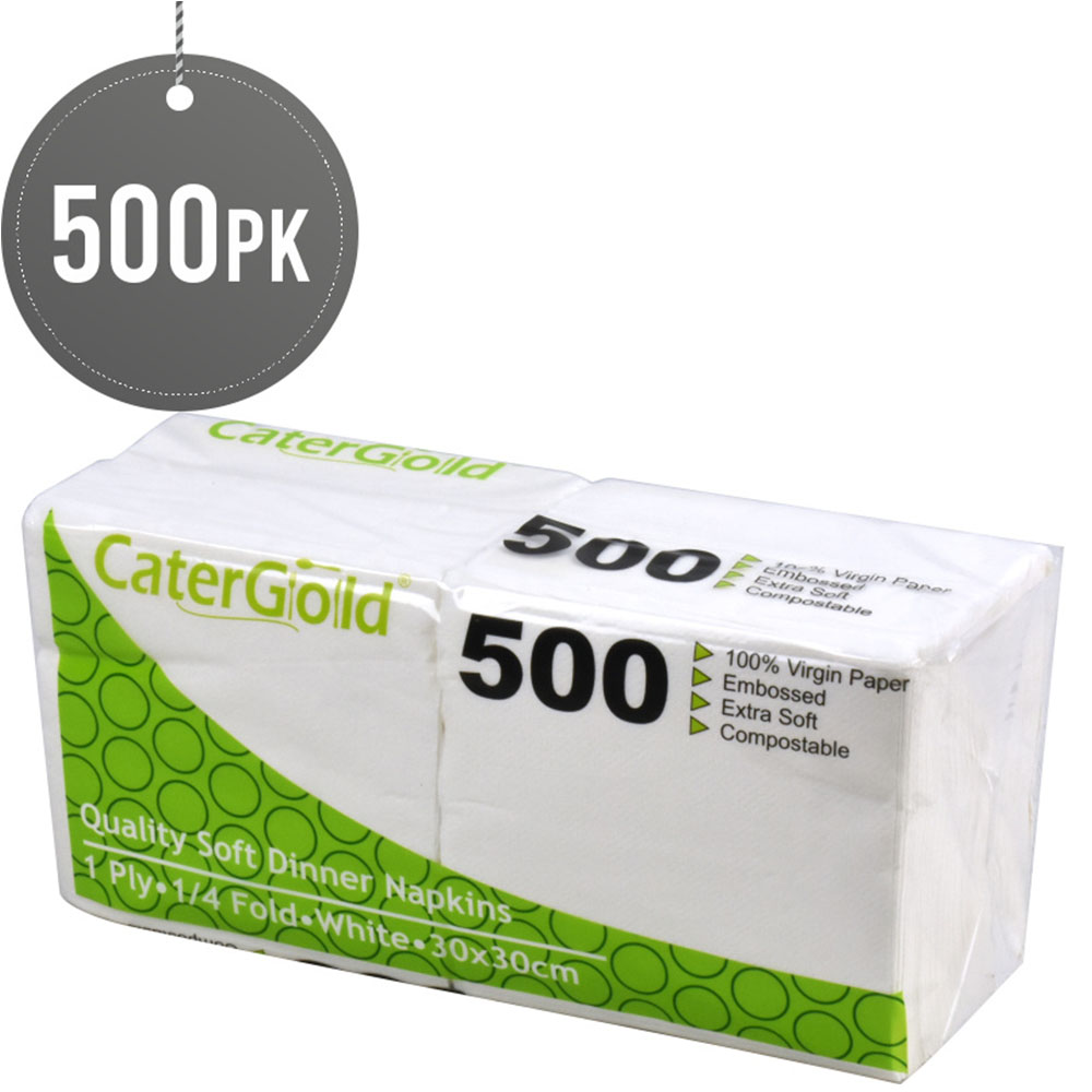HorecaGold Napkins 1 Ply 30x30 White 1/4 Fold 500 Pack