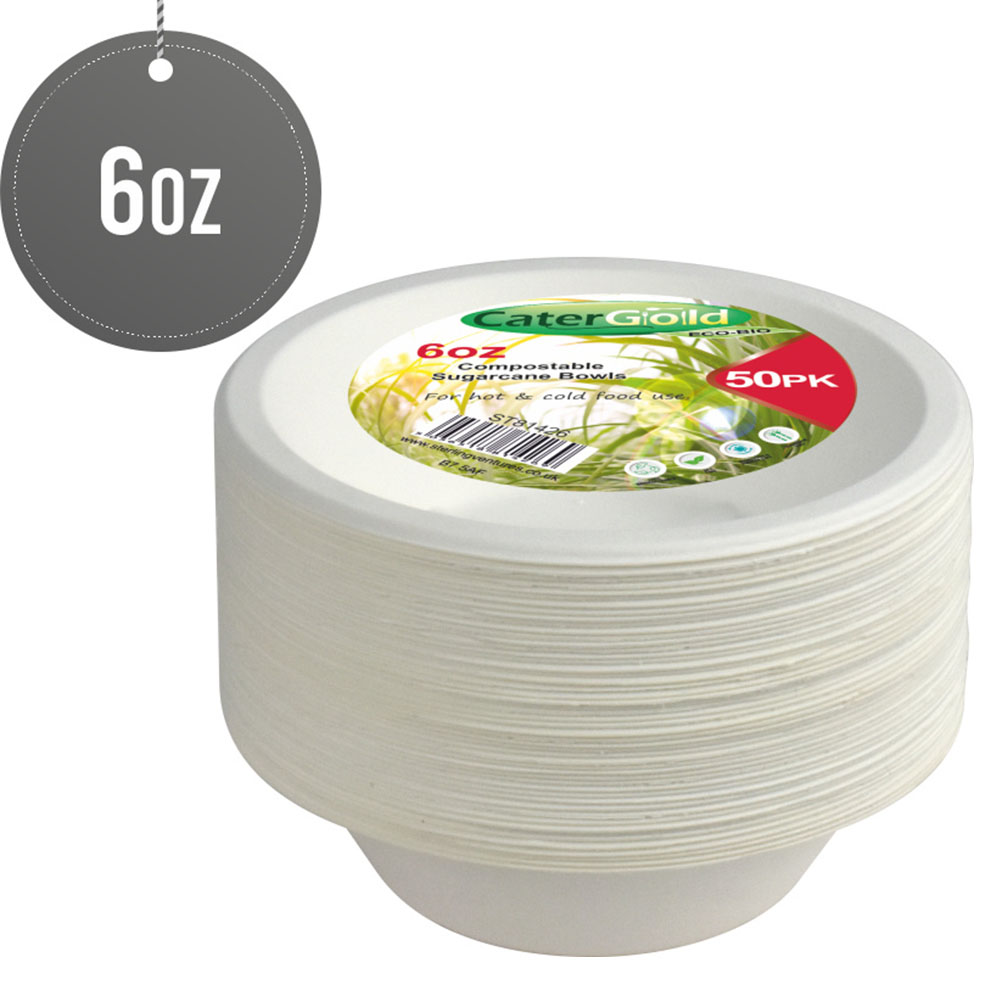 Compostable Bagasse Bowl 6oz 50 Pack