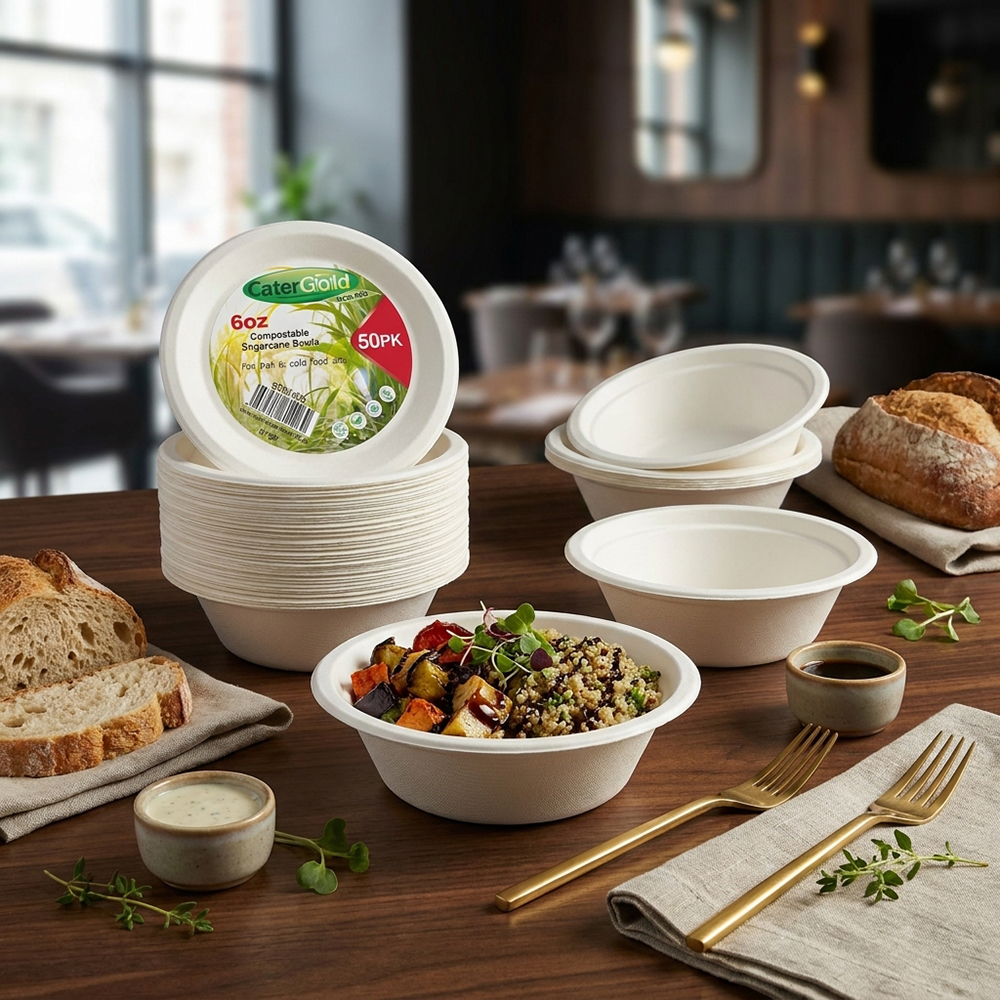Compostable Bagasse Bowl 6oz 50 Pack