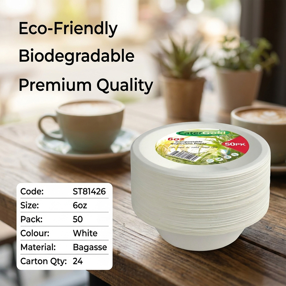 Compostable Bagasse Bowl 6oz 50 Pack