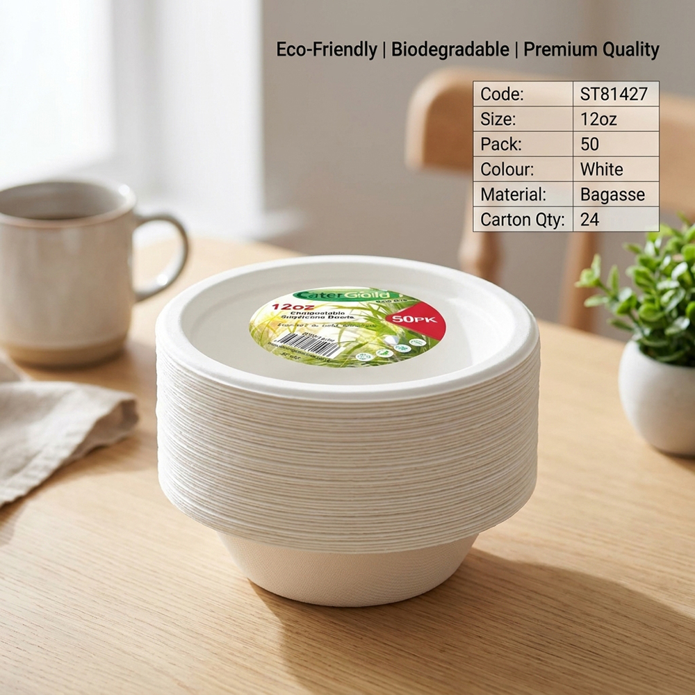Compostable Bagasse Bowl 12oz 50 Pack