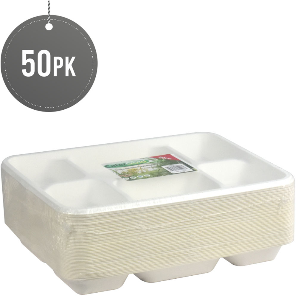 Compostable Bagasse 6 Compartment Plate 50 Pack