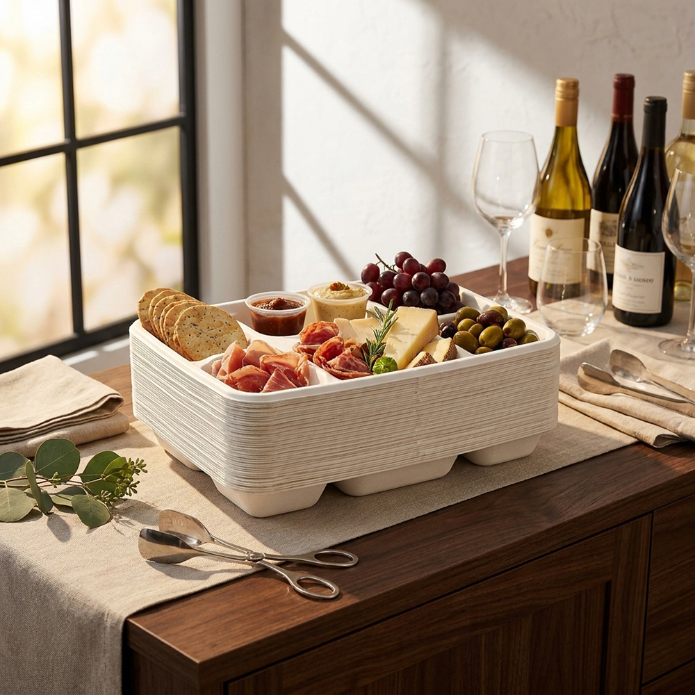 Compostable Bagasse 6 Compartment Plate 50 Pack