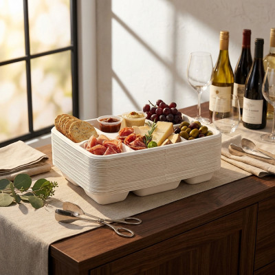 Compostable Bagasse 6 Compartment Plate 50 Pack
