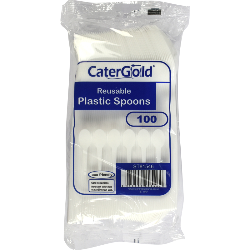 Reusable Plastic Spoon White 100 Pack