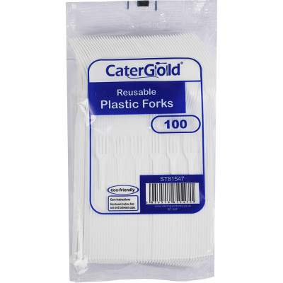 Reusable Plastic Forks White 100 Pack