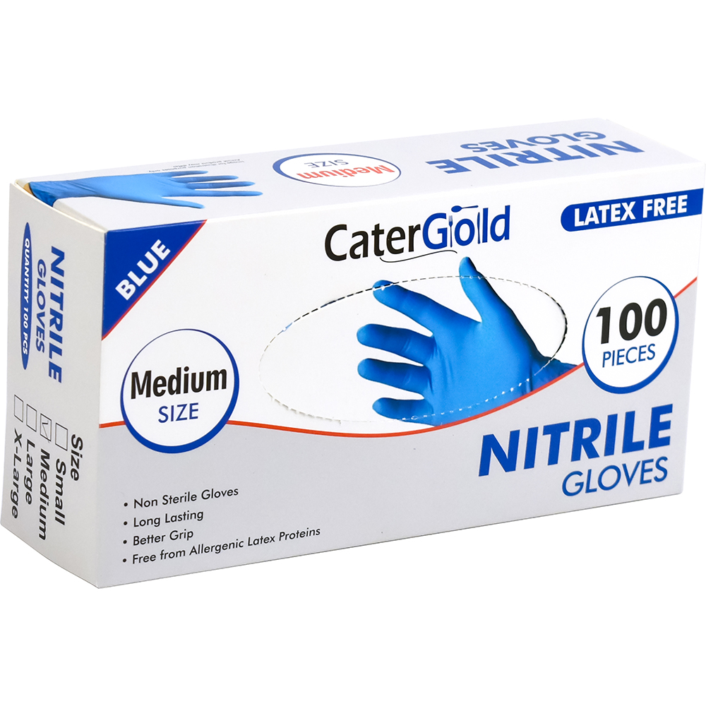 Blue Nitrile Gloves Medium Powder Free 100 Pack