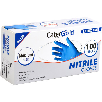 Blue Nitrile Gloves Medium Powder Free 100 Pack