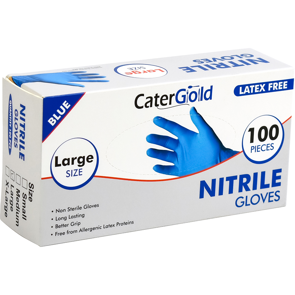Blue Nitrile Gloves Large Powder Free 100 Pack
