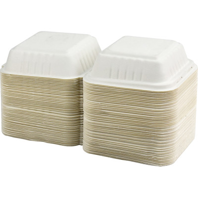 Compostable Bagasse Clamshell Burger Box HP6 6