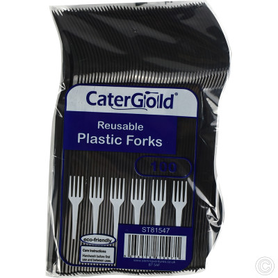 Reusable Plastic Forks Black 100 Pack 