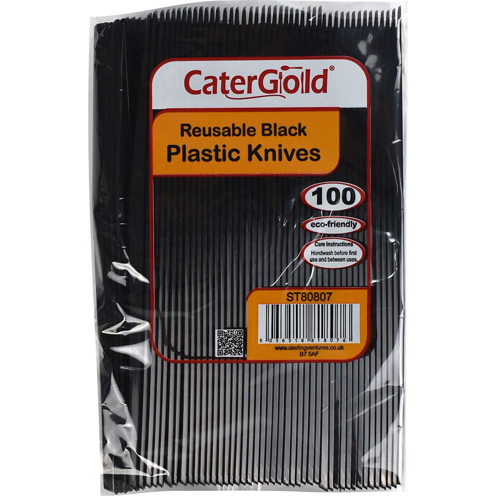Reusable Plastic Knives Black 100 Pack 