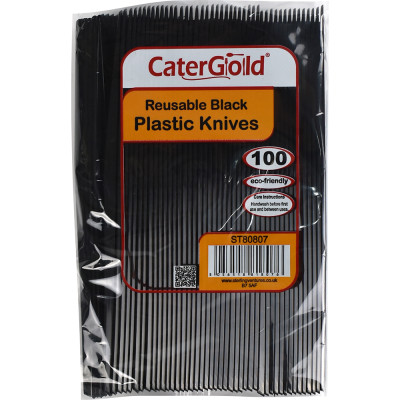 Reusable Plastic Knives Black 100 Pack 