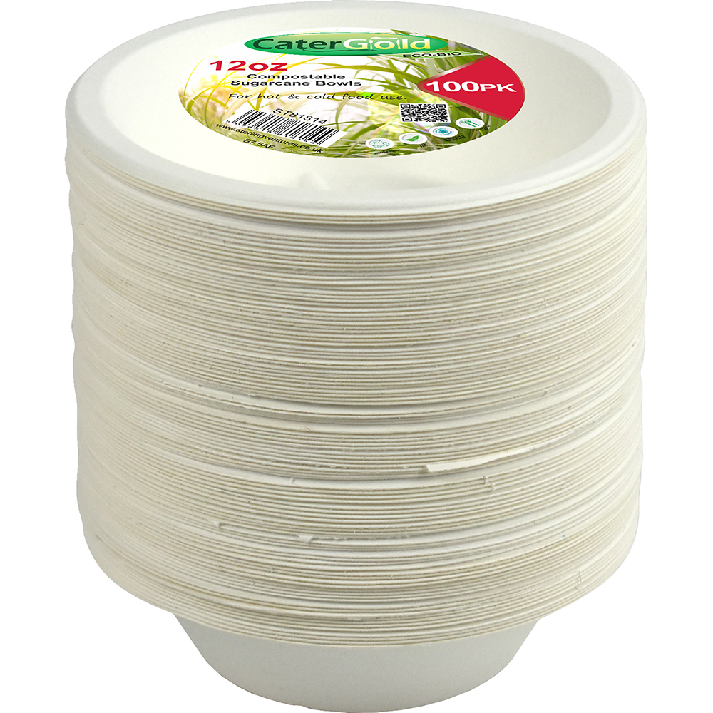 Compostable Bagasse Bowl 12oz 100 Pack