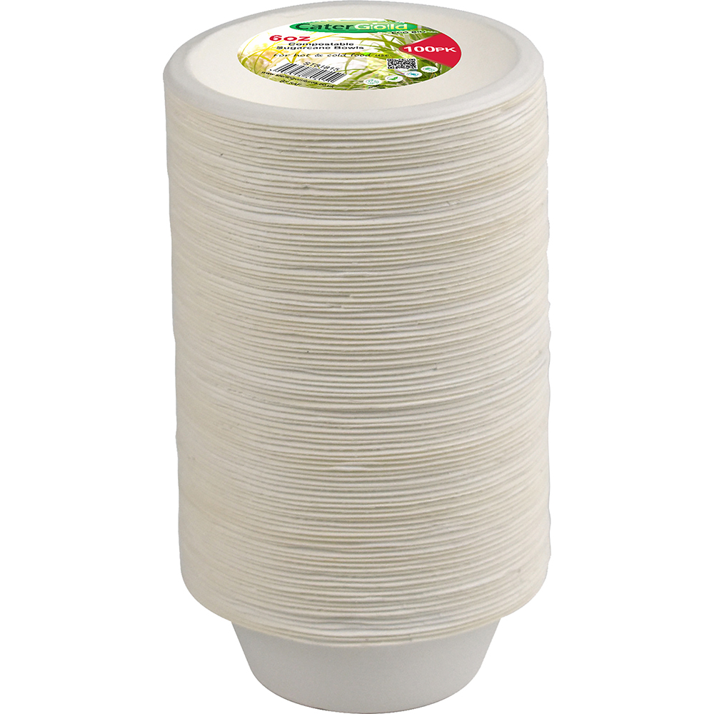 Compostable Bagasse Bowl 6oz 100 Pack