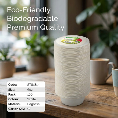 Compostable Bagasse Bowl 6oz 100 Pack