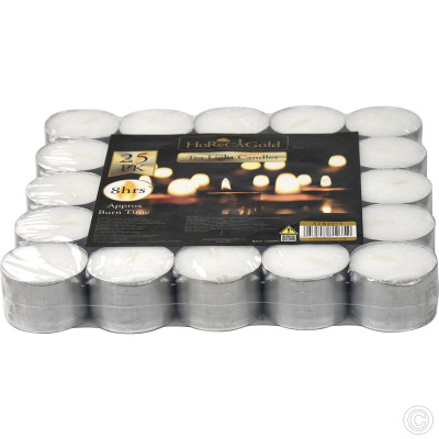 Tealight Candles 8 Hours 25 Pack White