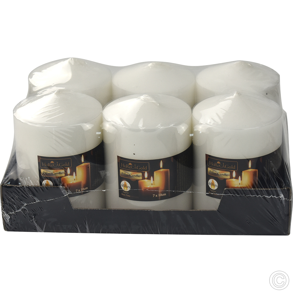 Pillar Candles White 40 Hours 6 Pack (7x10 cm)