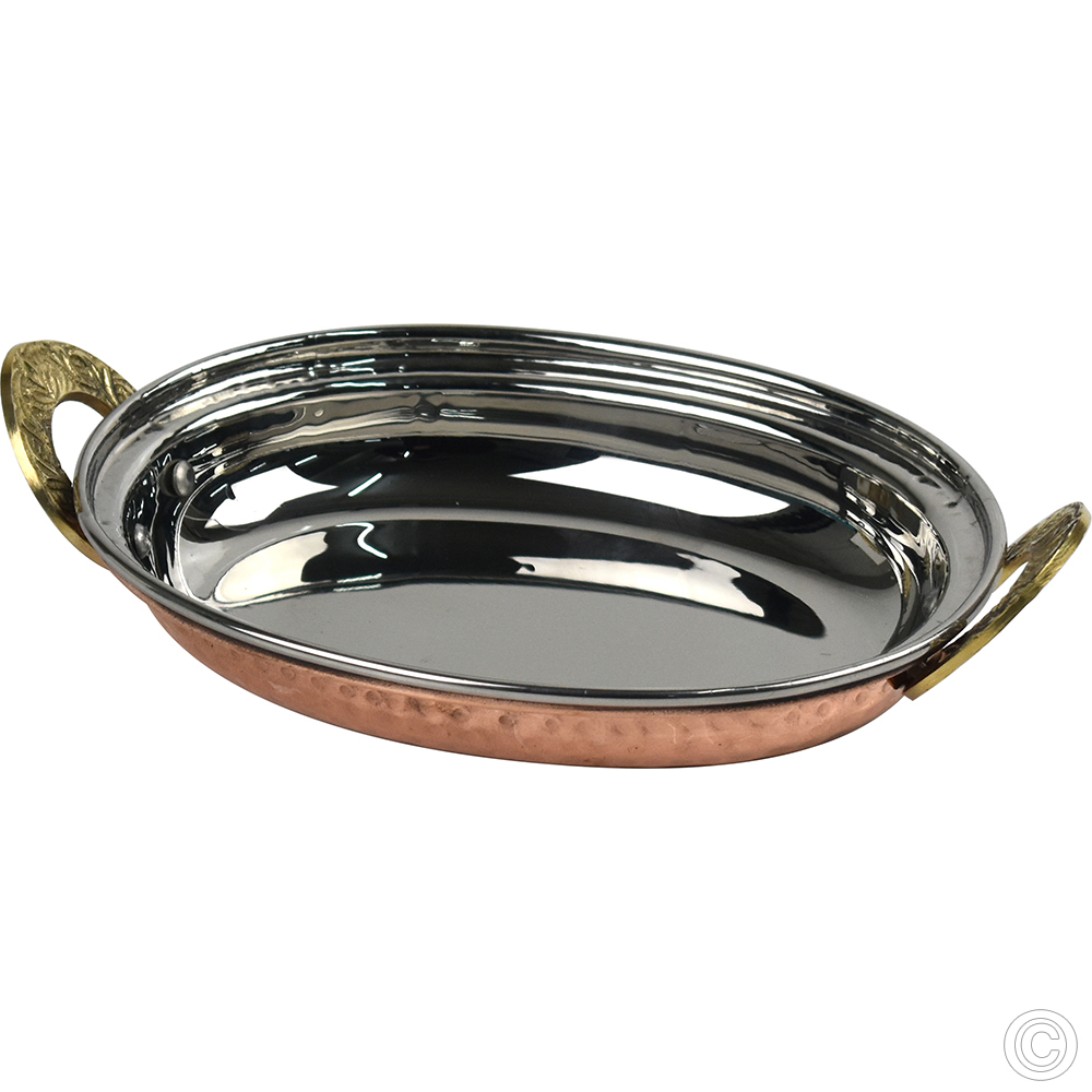 Copper Steel Oval Dish W/Brass Handles No1 7