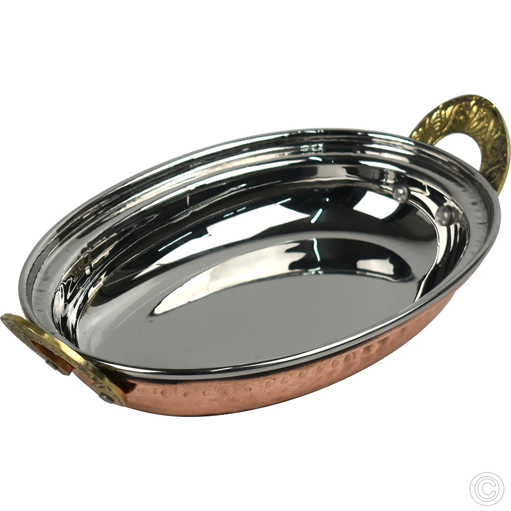 Copper Steel Oval Dish W/Brass Handles No1 7