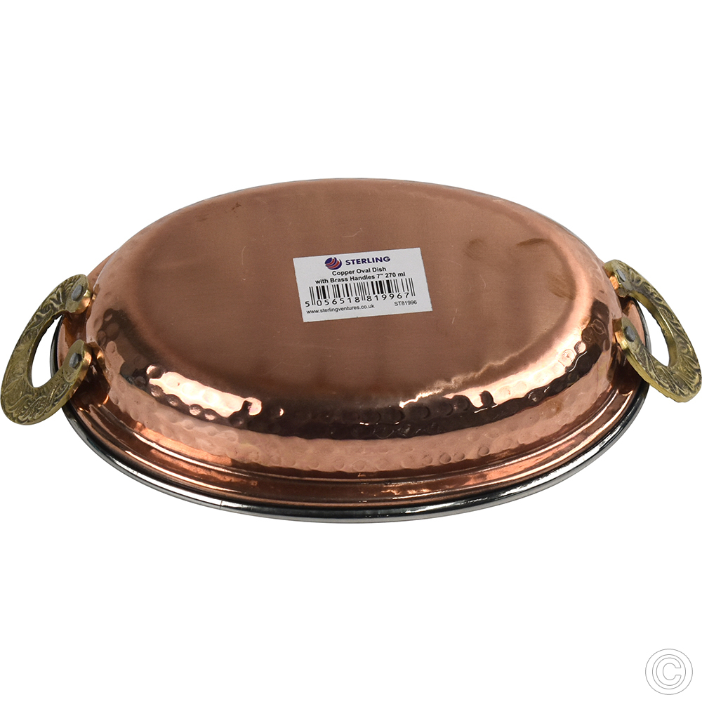 Copper Steel Oval Dish W/Brass Handles No1 7