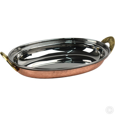 Copper Steel Oval Dish W/Brass Handles No2 8