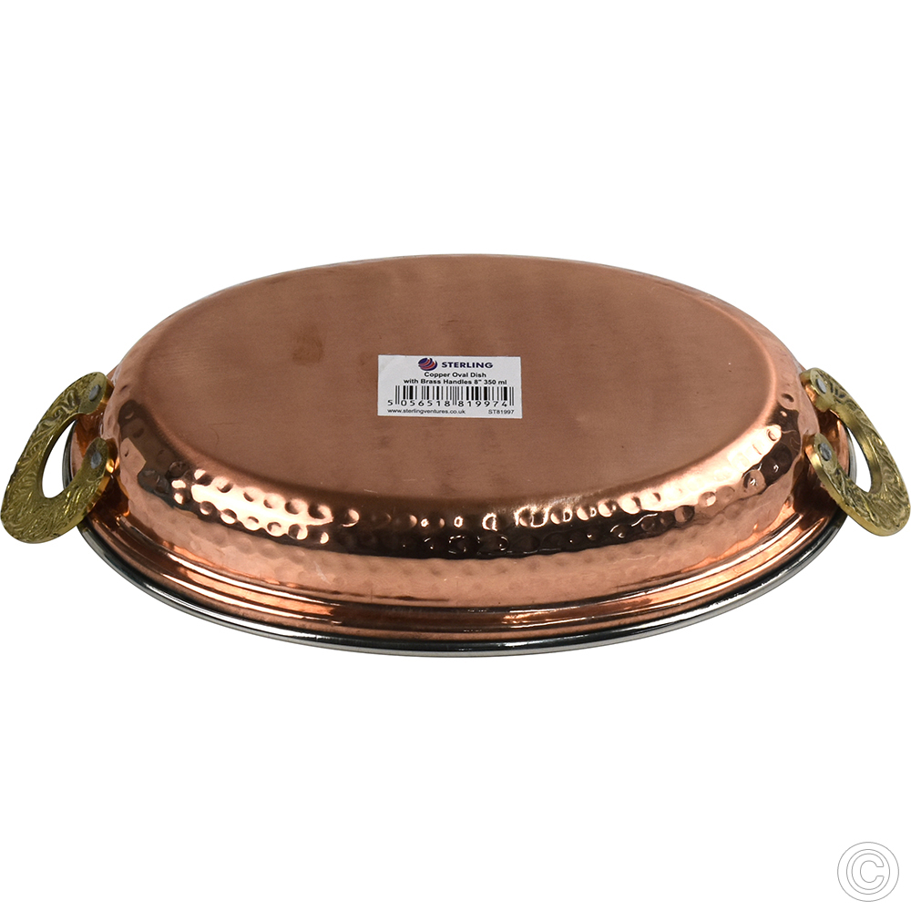 Copper Steel Oval Dish W/Brass Handles No2 8