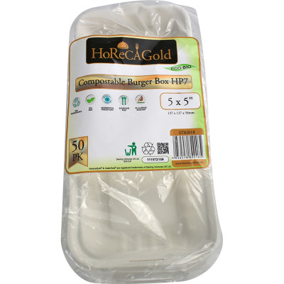 Compostable Bagasse Clamshell Burger Box HP7 5