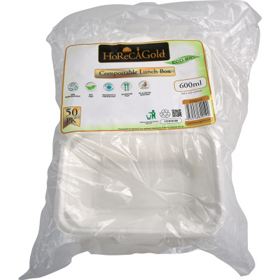 Compostable Bagasse Clamshell Lunch Box 600ml 7.5