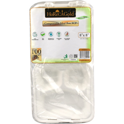 Compostable Bagasse Clamshell 3CP Meal Box 8