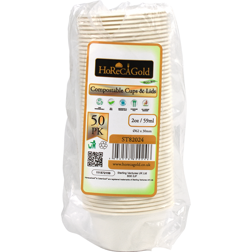 Compostable Bagasse Portion Pot & Lid 2oz 50 Pack