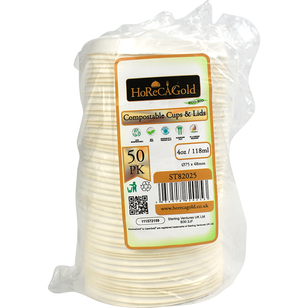 Compostable Bagasse Portion Pot & Lid 4oz 50 Pack