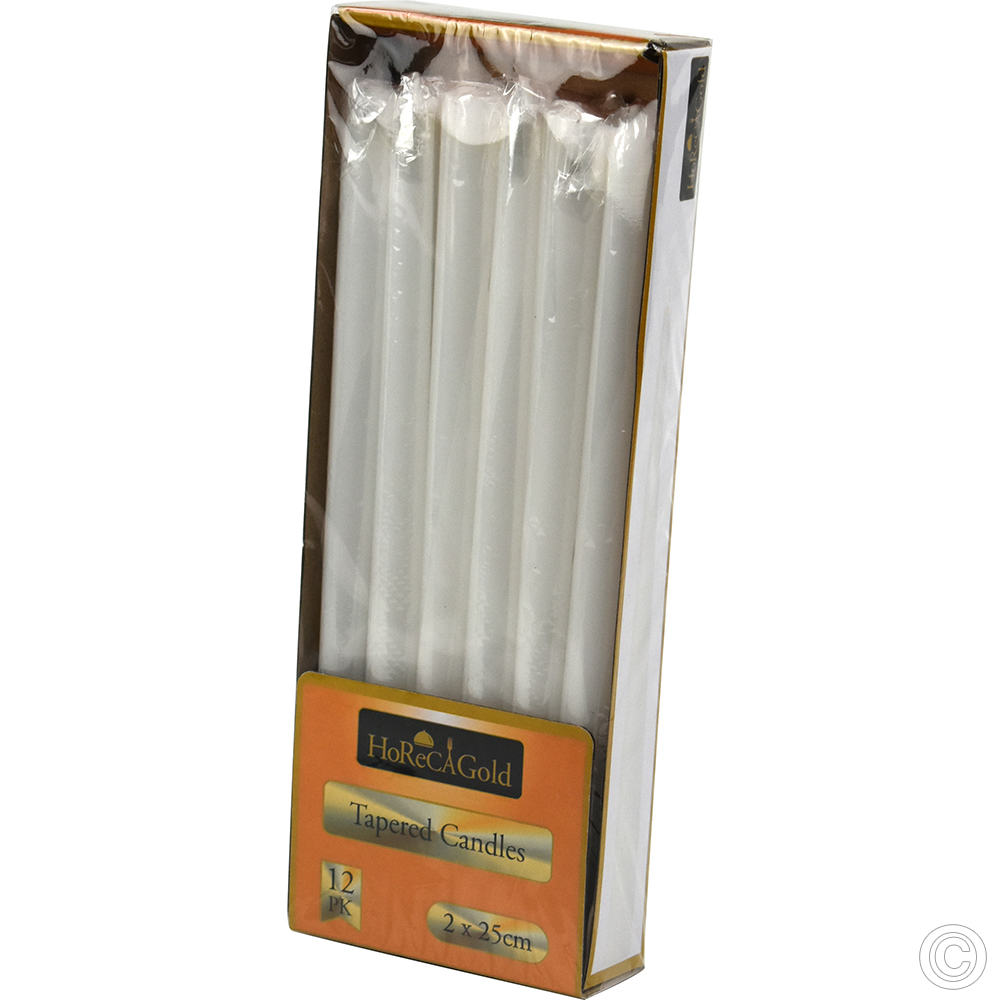 Tapered Candles White 4 Hours 12 Pack (2x25cm)