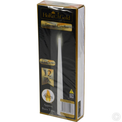 Tapered Candles White 4 Hours 12 Pack (2x25cm)