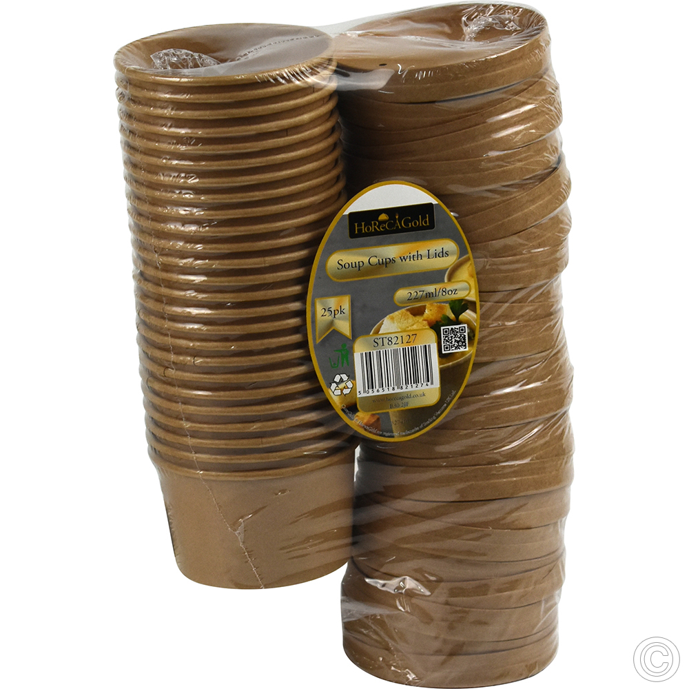 Microwavable Kraft Soup Cups With Lids 227ml (8oz) 25 Pack